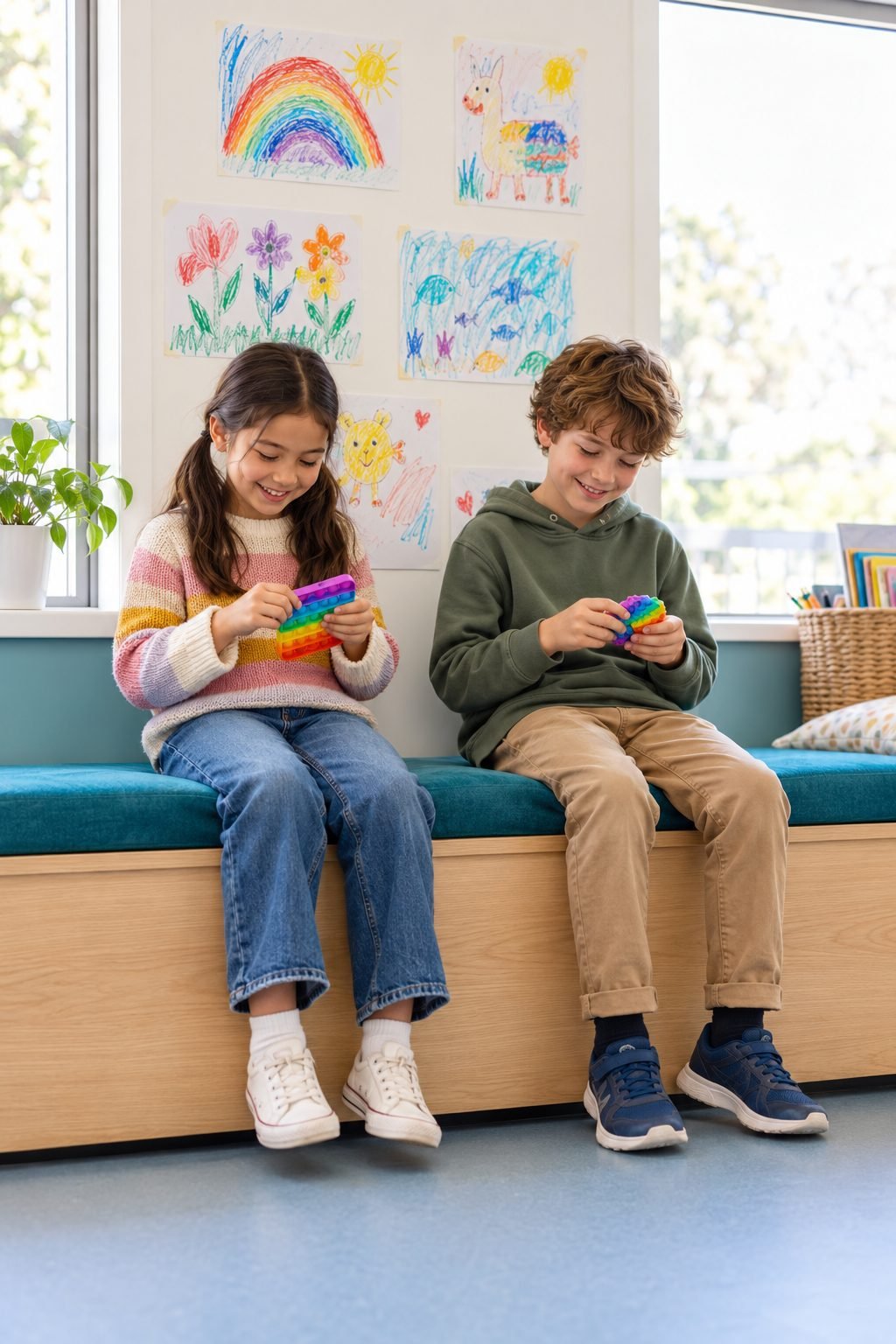 Two children playing with fidget toys