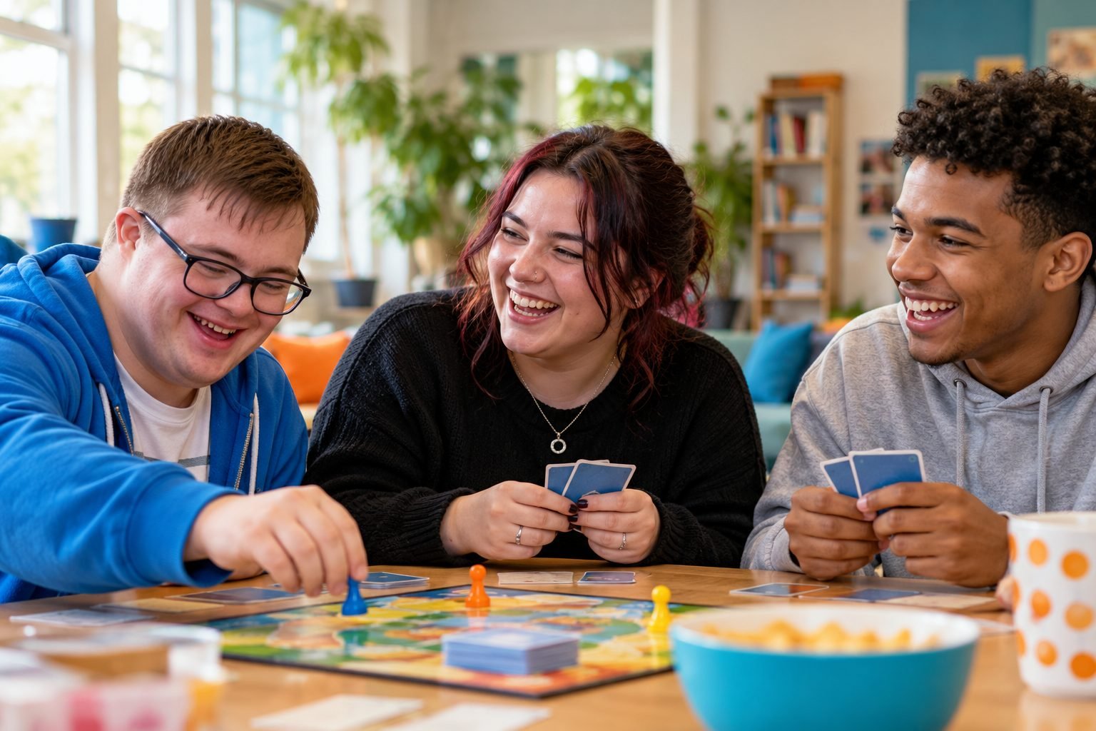 Young people playing a board game